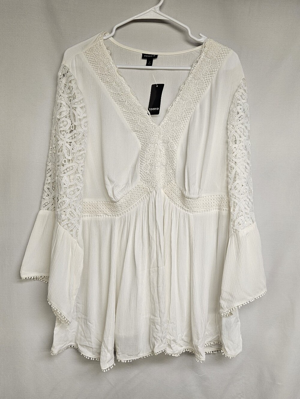 Torrid Nwt Babydoll White Crinkle Gauze Lace Detail Top 2 2x 18-20 #G13247